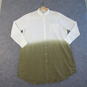 Hartford Dip Dye Blouse Dress 4 S White Green Button Down Shirt Ombre Cotton 174
